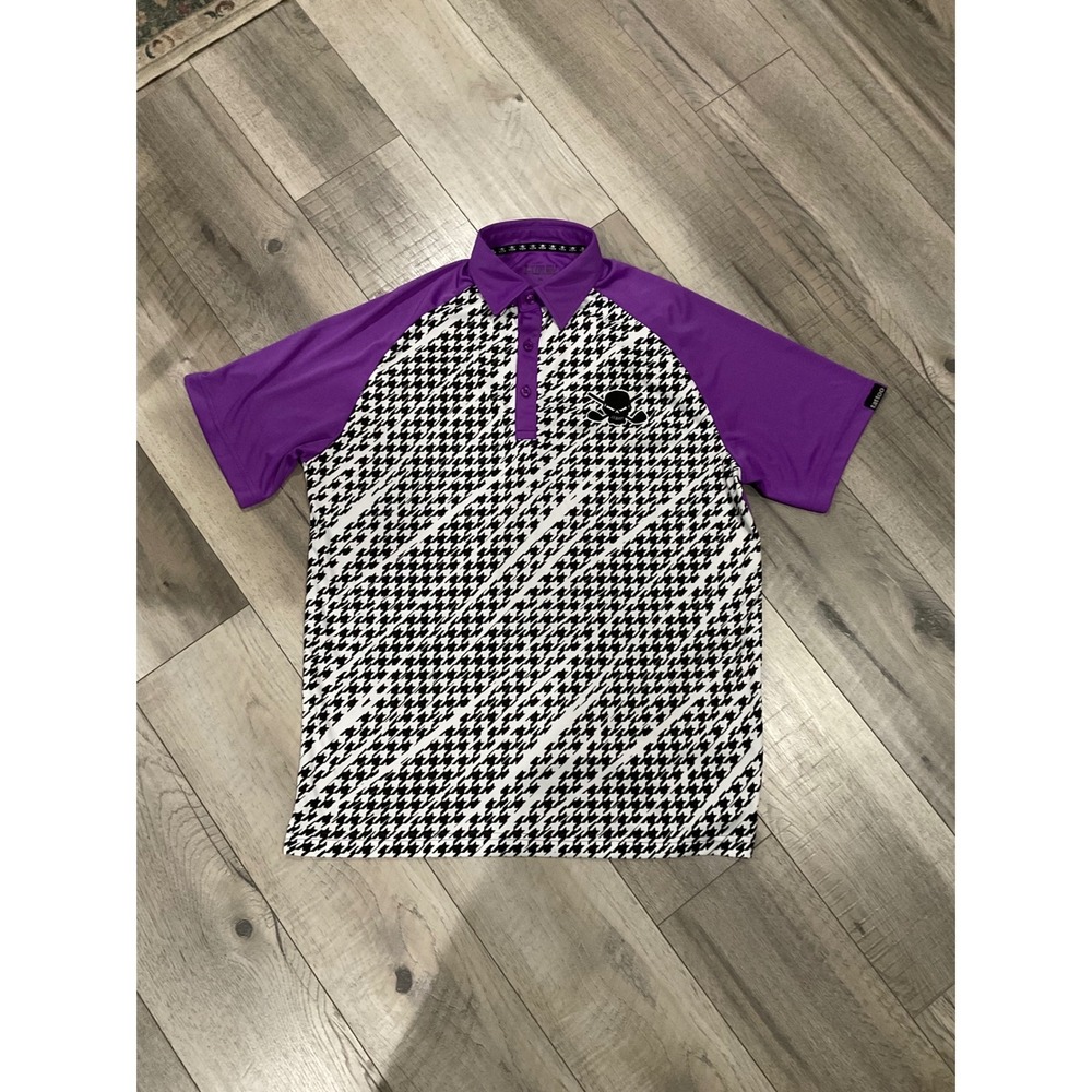 Tattoo Golf Mens Purple Houndstooth Performance Polo Shirt Scratch‎ Gear Size M